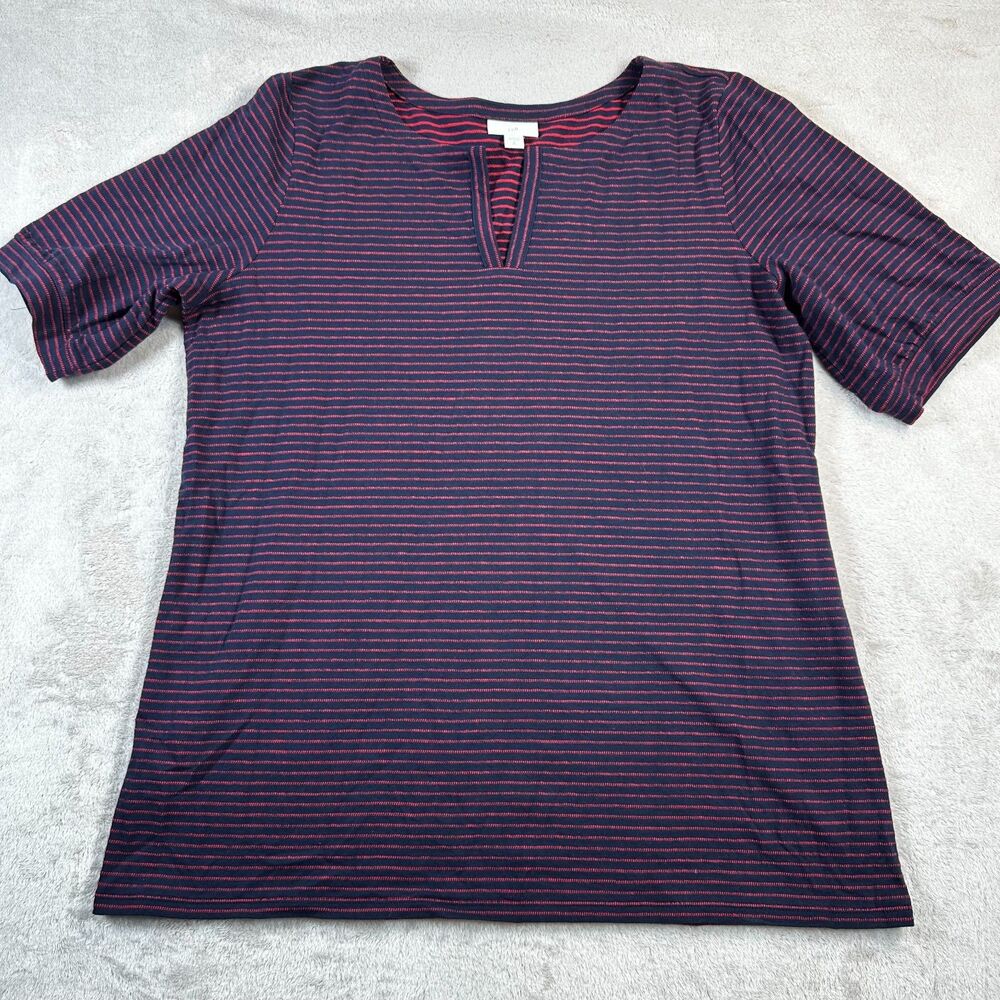J Jill top Size Medium/Tall Blue and Red Striped Color Split Neck